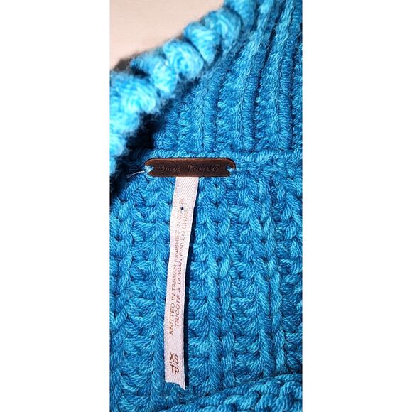 Free People Bell Song Pullover Cropped Teal Cable Knit Sweater Sz XS - Picture 5 of 9